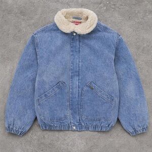 Supreme Blue Denim Jacket with Cream Sherpa Collar